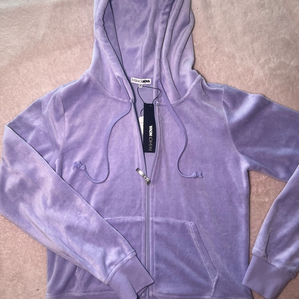 Fashion Nova Lavender Velour Hoodie & Short Set